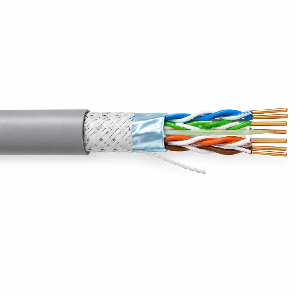 CASITEK Category 6 SF/UTP LAN cable with 23 AWG solid OFC conductors, Al-foil and overall TC braid shielding