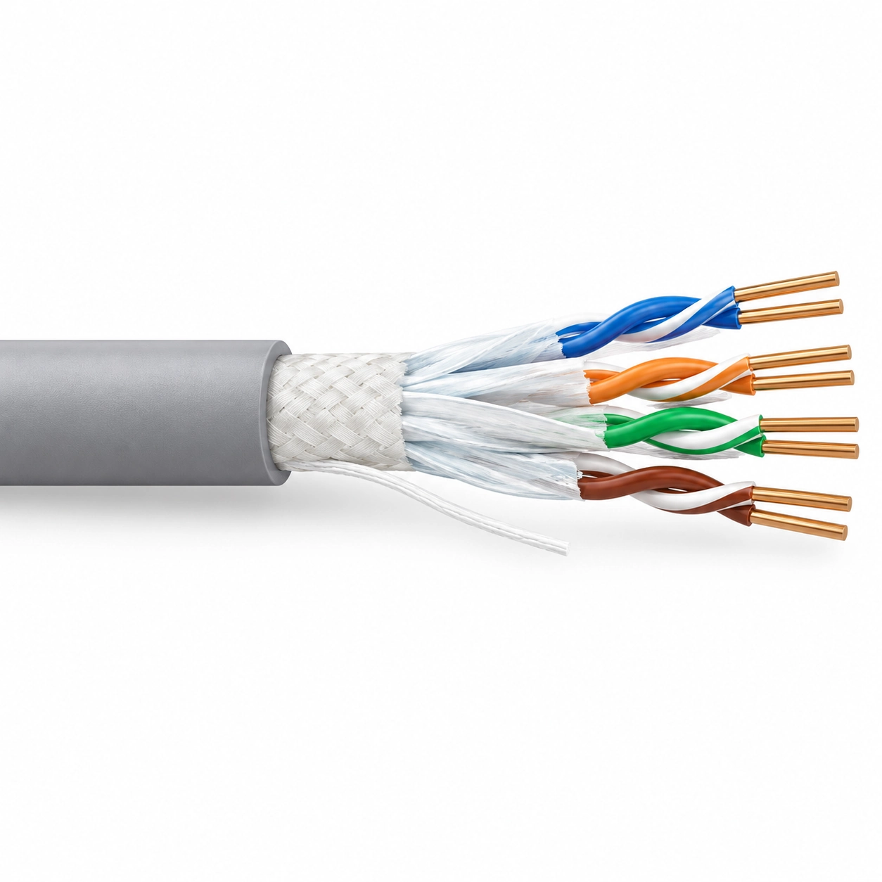 CASITEK Category 6A S/FTP LAN cable with foil-per-pair and overall TC braid shielding