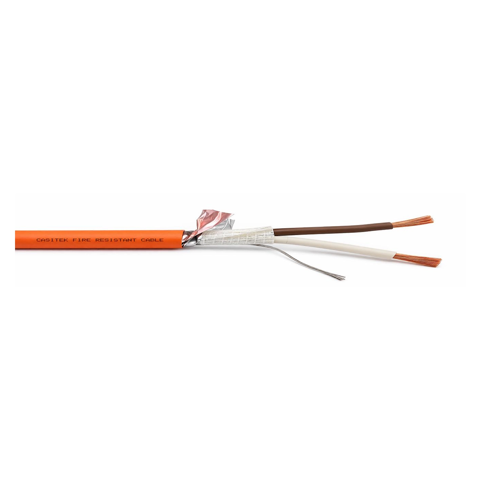 CASITEK LSZH fire resistant instrument cable with ceramic silicone insulation, mica tape fire barrier, Al foil screen and orange LSZH sheath