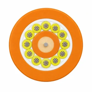 Cross-section of CASITEK indoor multi-branch optical fiber cable showing tight-buffered fibers, branching cables, aramid yarn, rip cord and outer sheath